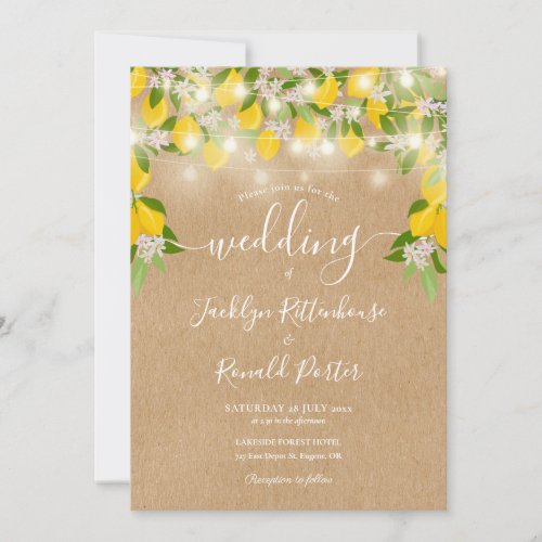 Lemons String Lights Rustic Kraft Wedding Invitation