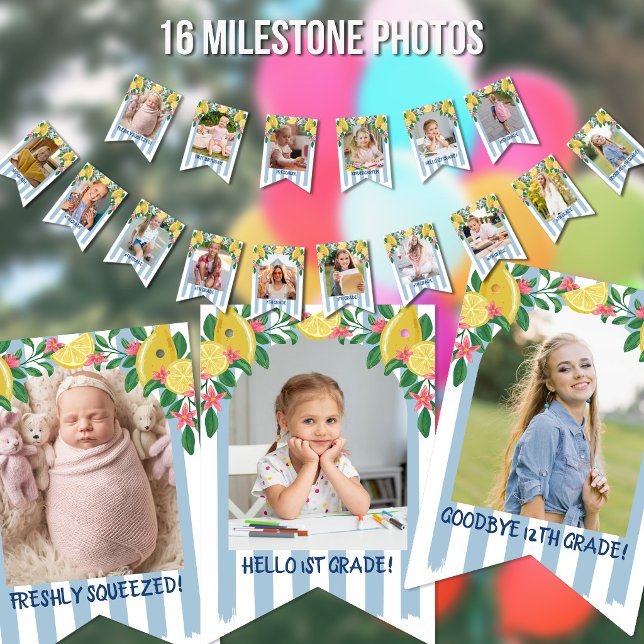 Lemons Stripes Freshly Graduated Milestone Photos Bunting Flags (Creator Uploaded)