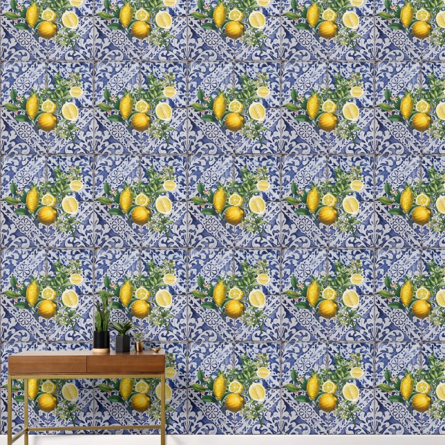 Lemons Summer Portuguese Tiles  Wallpaper (Hallway)