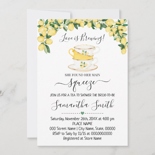 Lemons Tea Bridal Shower Invitation (Front)