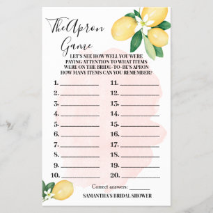 Lemons The Apron Pink Bridal Shower Game Card Flyer