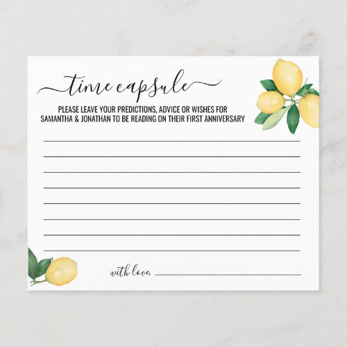 Lemons Time Capsule Advice for Couple Card Flyer