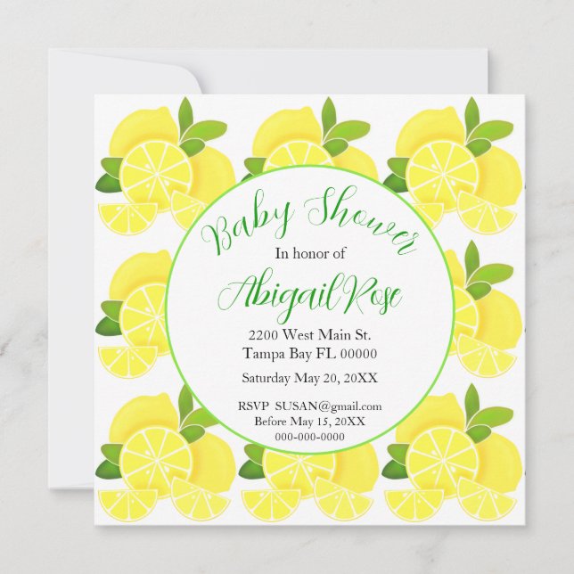 Lemons tropical yellow citrus BabyShower  Invitation (Front)