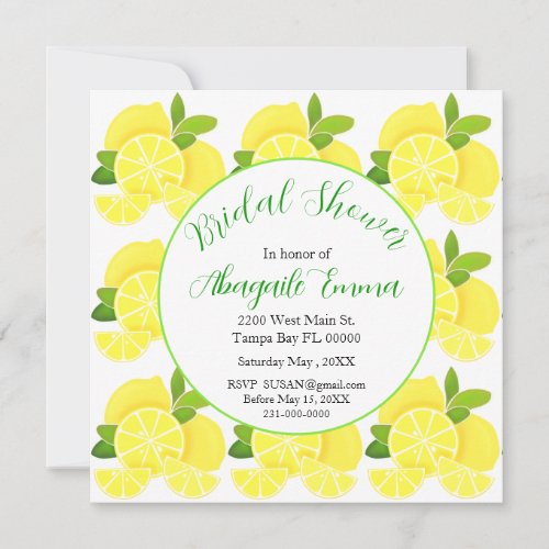 Lemons tropical yellow citrus Bridal Shower  Invitation