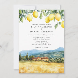 Lemons Tuscan Scene Italian QR Code Wedding Invitation