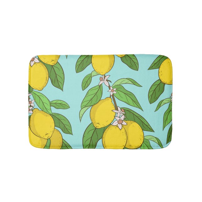 Lemons, Vibrant Blue Background Seamless. Bath Mat (Front)
