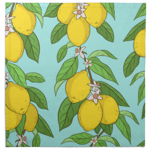 Lemons, Vibrant Blue Background Seamless. Cloth Napkin