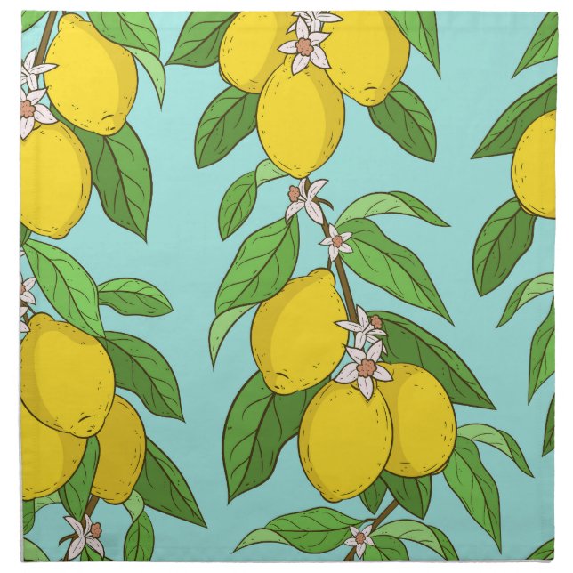 Lemons, Vibrant Blue Background Seamless. Cloth Napkin (Front)