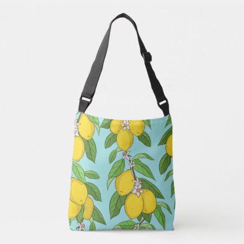 Lemons Vibrant Blue Background Seamless Crossbody Bag