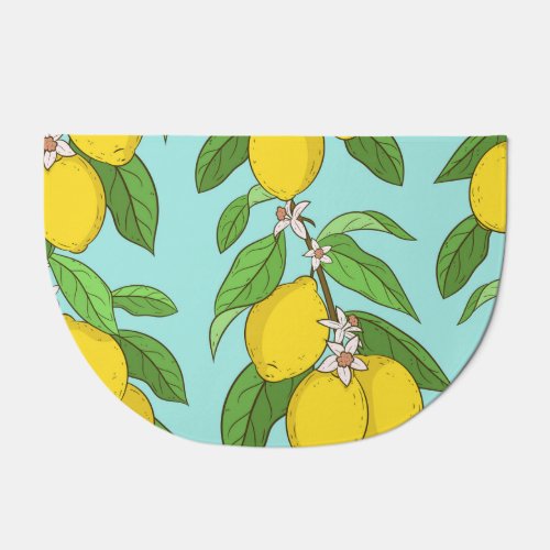 Lemons Vibrant Blue Background Seamless Doormat