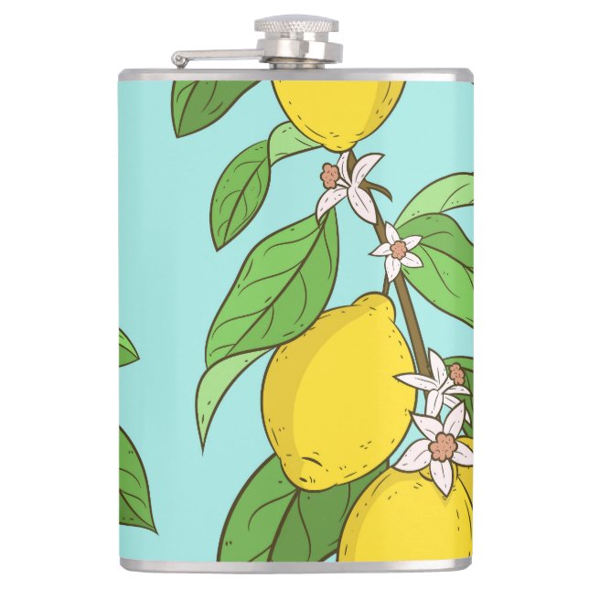 Lemons, Vibrant Blue Background Seamless. Flask (Front)