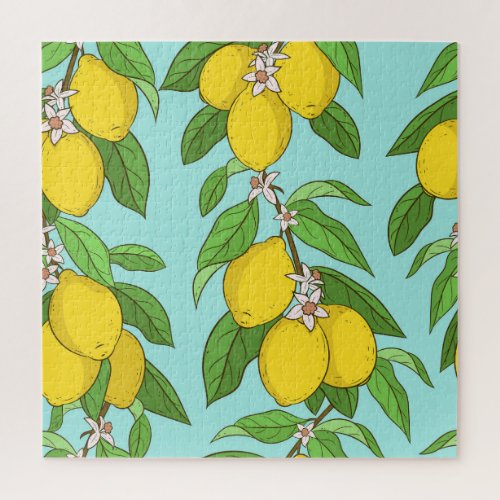 Lemons Vibrant Blue Background Seamless Jigsaw Puzzle