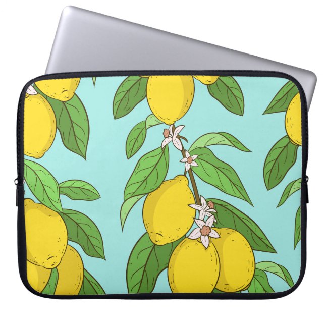 Lemons, Vibrant Blue Background Seamless. Laptop Sleeve (Front)