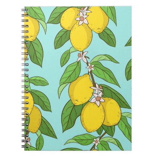 Lemons Vibrant Blue Background Seamless Notebook