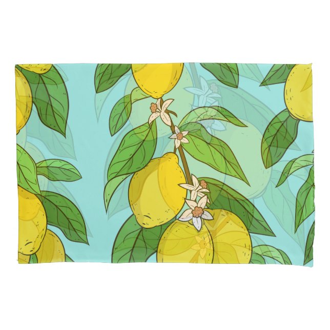 Lemons, Vibrant Blue Background Seamless. Pillow Case (Front)