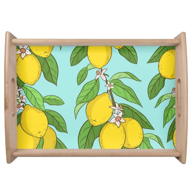 Lemons, Vibrant Blue Background Seamless. Serving Tray (Front)
