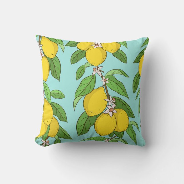 Lemons, Vibrant Blue Background Seamless. Throw Pillow (Front)