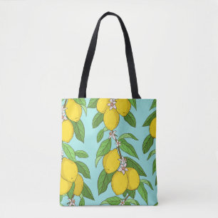 Lemons, Vibrant Blue Background Seamless. Tote Bag