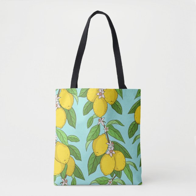 Lemons, Vibrant Blue Background Seamless. Tote Bag (Front)