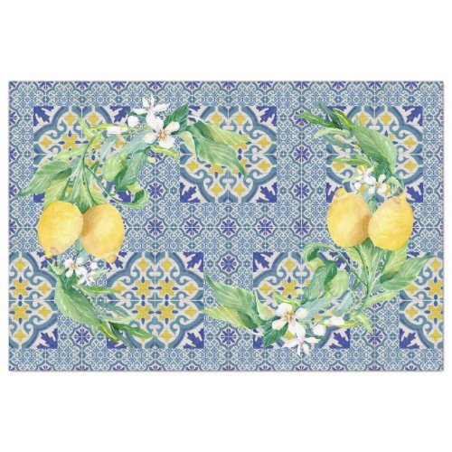 Lemons Vintage Farmhouse Blue n White Decoupage Tissue Paper