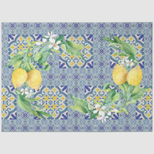 Lemons Vintage Farmhouse Blue n White Decoupage Tissue Paper