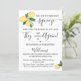 Lemons Vow Renewal Anniversary Wedding Invitation | Zazzle