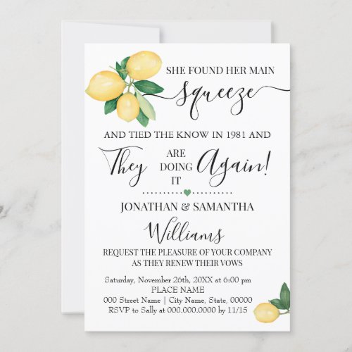 Lemons Vow Renewal Anniversary Wedding Invitation