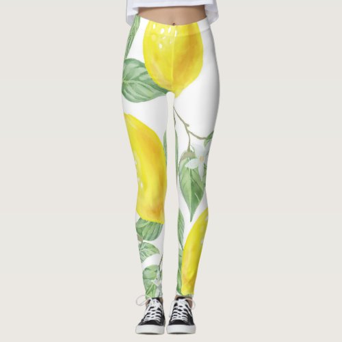 Lemons Watercolor Fruit Pattern Leggings