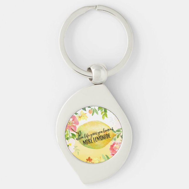 Lemons watercolor inspirational quote keychain (Front)