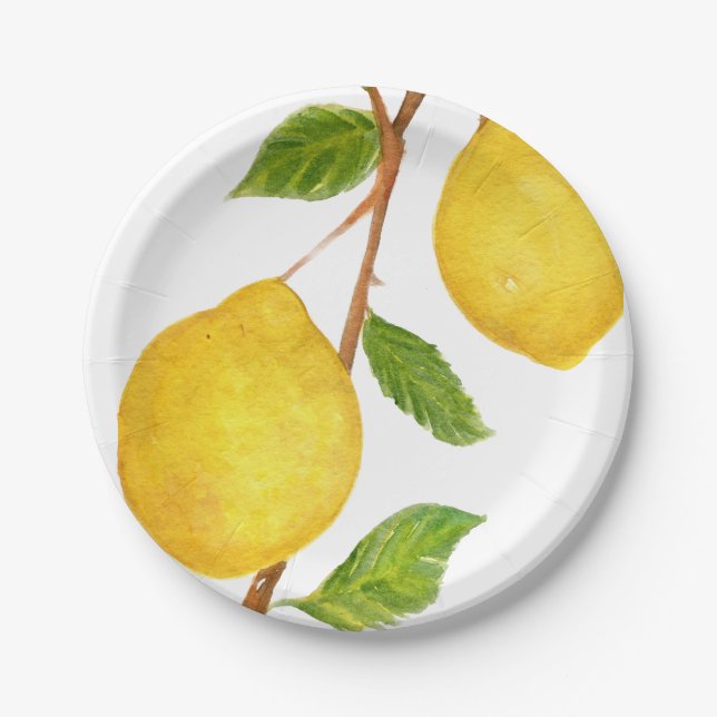 Lemons Watercolor Painting Paper Plates (Front)