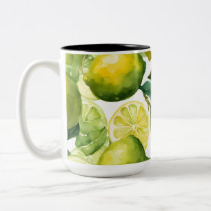 Lemons Watercolor Pattern Design Two-Tone Coffee Mug