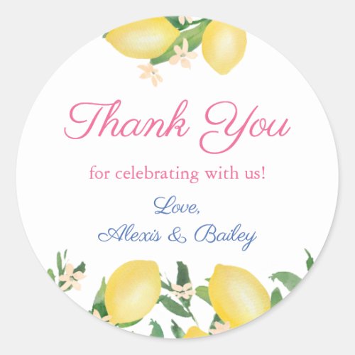 Lemons Watercolor Wedding Favor Thank You Classic Round Sticker