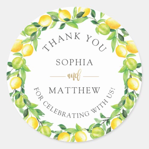 Lemons Wedding Bridal Shower Thank You Favor Classic Round Sticker