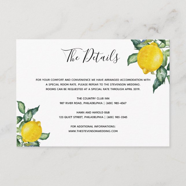 Lemons wedding details insert card (Front)