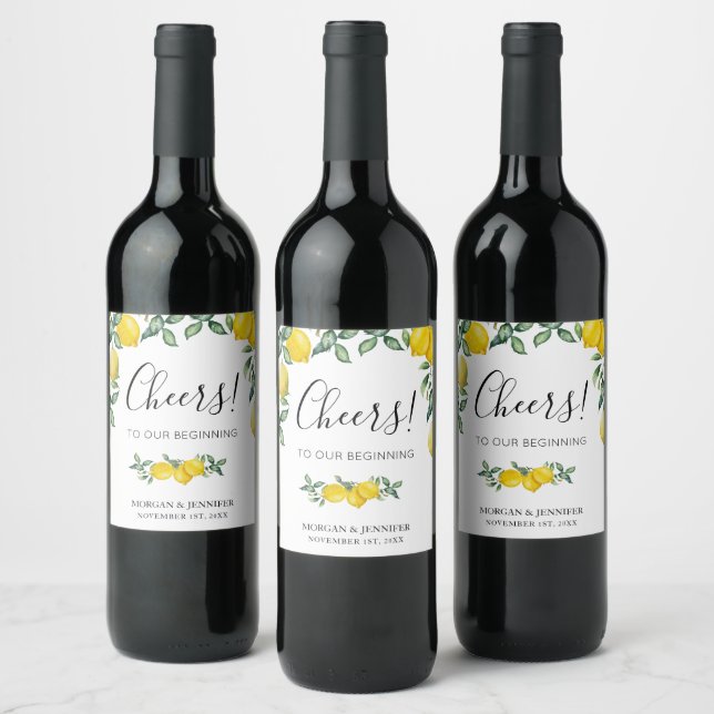 Lemons Wedding Favor Cheers Wine Label (Bottles)