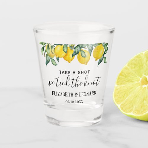 Lemons Wedding Favor take a shot we tied the knot Shot Glass