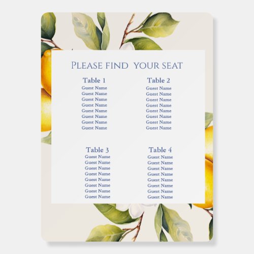 Lemons wedding Seating Chart Foam Boards