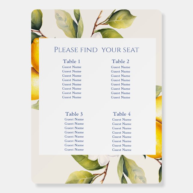 Lemons wedding Seating Chart Foam Boards (Front)