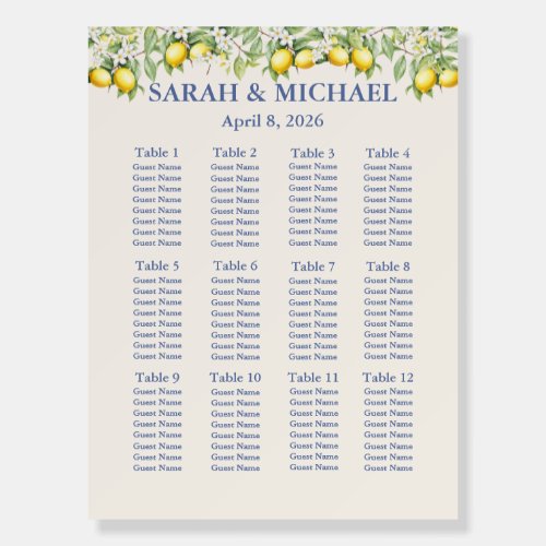 Lemons wedding Seating Chart Foam Boards