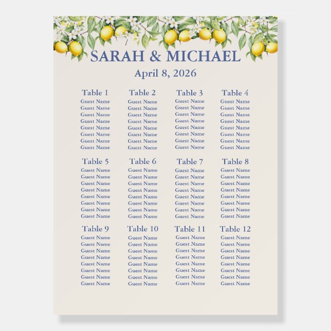 Lemons wedding Seating Chart Foam Boards (Front)