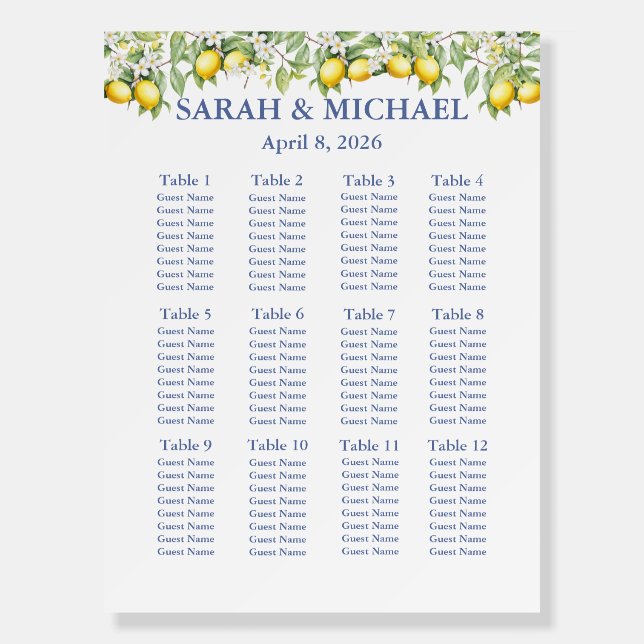 Lemons wedding Seating Chart Foam Boards (Front)
