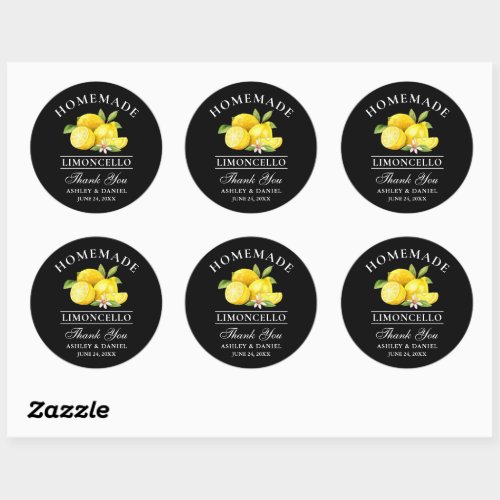 Lemons Wedding Thanks Limoncello Black Classic Round Sticker