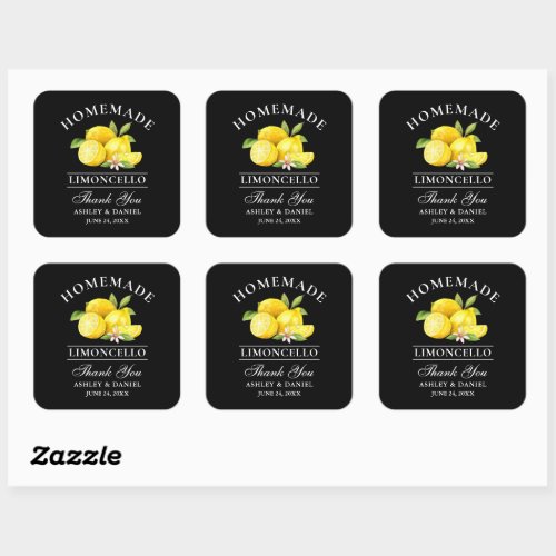 Lemons Wedding Thanks Limoncello Black Square Sticker