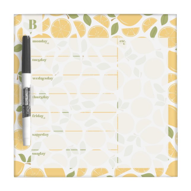Lemons Weekly Calendar Dry Erase Board (Front)