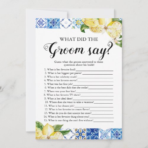 Lemons What Did The Groom Say Bridal Shower Game Invitation