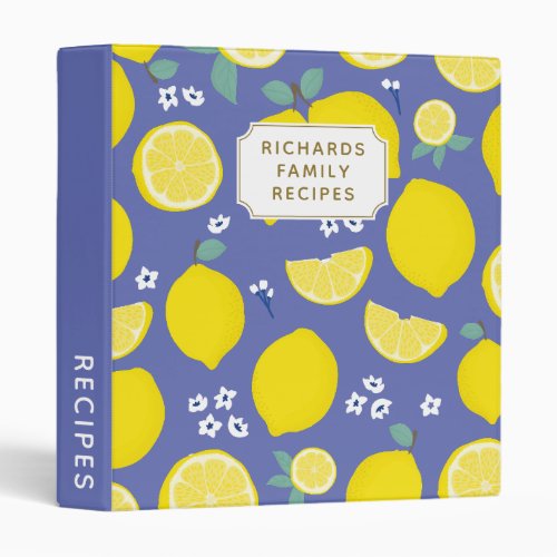 Lemons White Florals Cookbook Family Recipe 3 Ring Binder