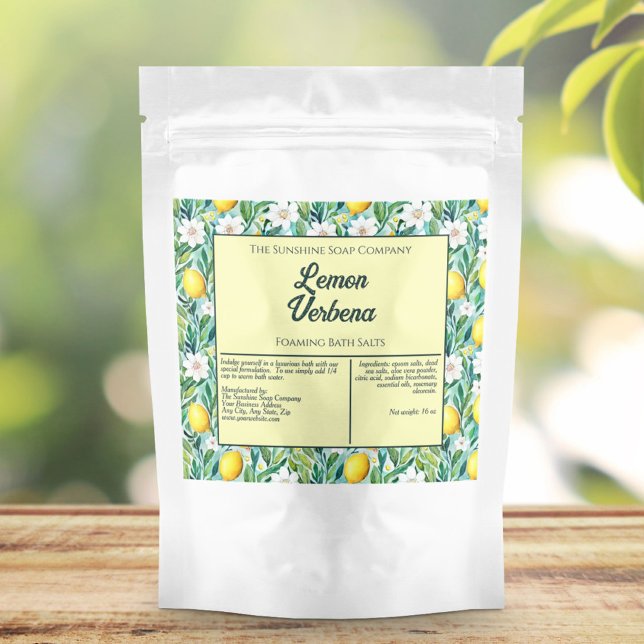 Lemons & White Flowers Waterproof Bath Salts Label (Creator Uploaded)