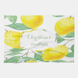 Lemons white green name script towel