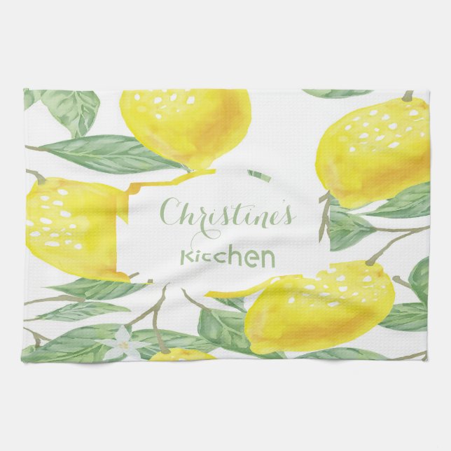 Lemons white green name script towel (Horizontal)