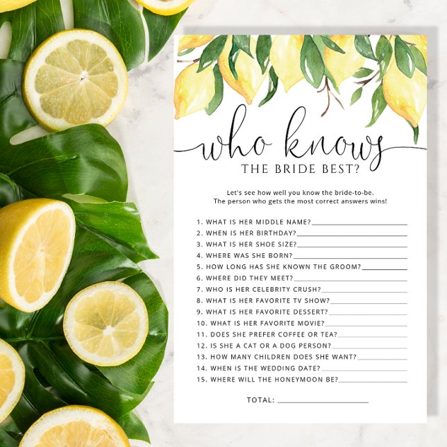 Lemons Who Knows Bride the Best Shower Game (Creator Uploaded)